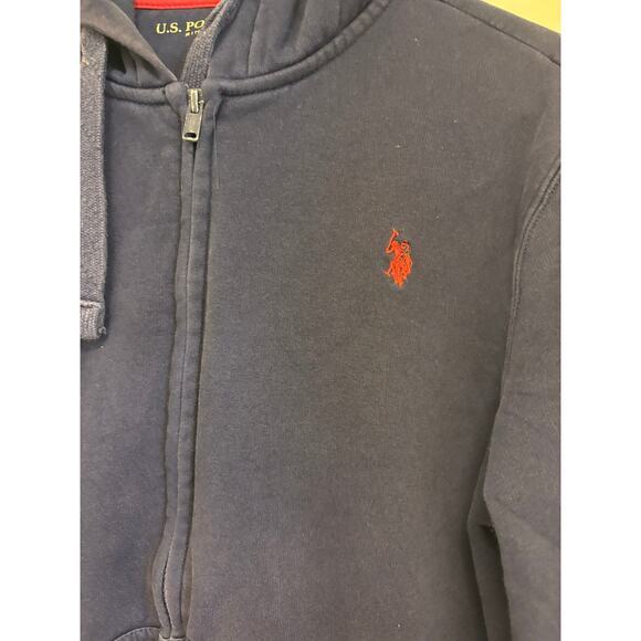 U.S. Polo Assn. Blue Zip Up Hooded Sweatshirt Size Medium Navy Blue - Picture 2 of 5